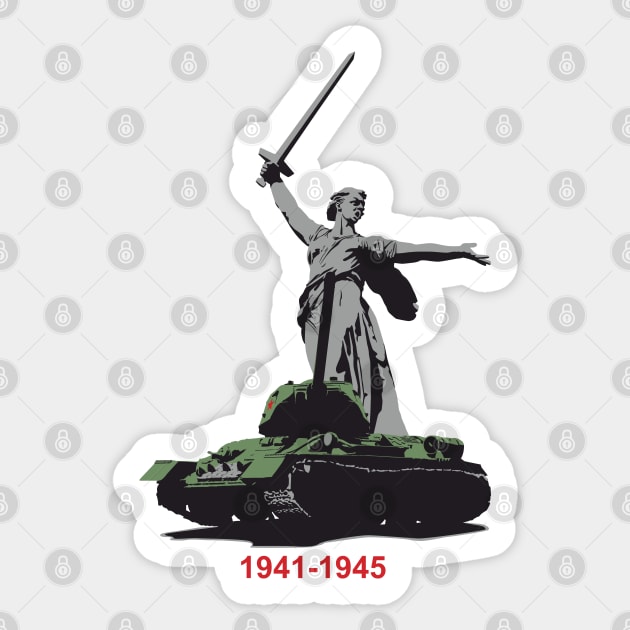 Tank T-34-85 and the monument "Motherland" Sticker by FAawRay